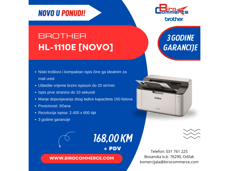 Kompaktni crno bijeli Brother HL-1110E