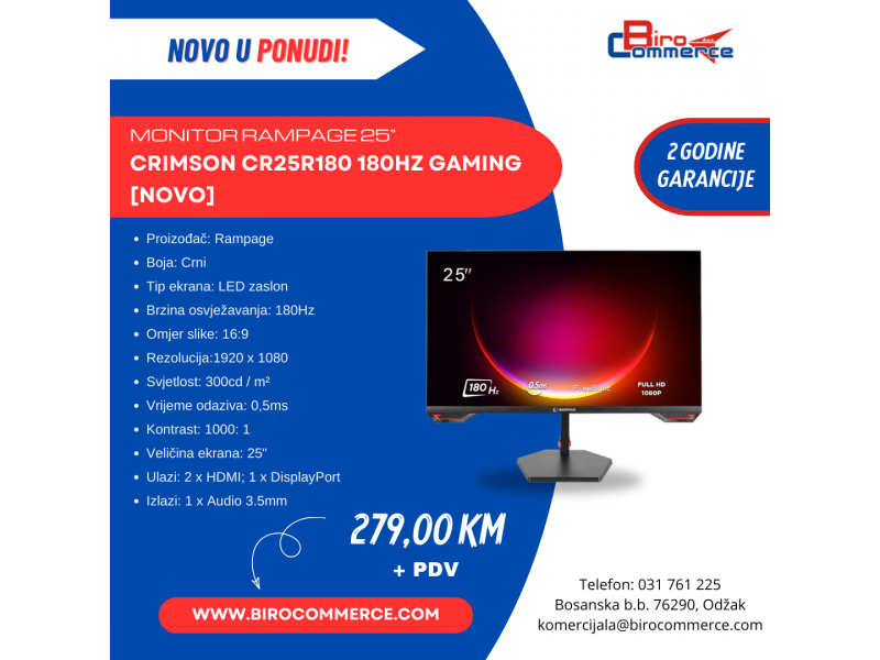 Monitor Gaming Rampage Crimson 180Hz